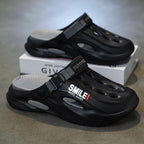 Unisex Clog Sandals Open Toe Slip-On Sandals Soft Sole Walking Shoes Outdoor - Black and white - Size 11(AU11/EU44)