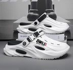Unisex Clog Sandals Open Toe Slip-On Sandals Soft Sole Walking Shoes Outdoor - White and black - Size 6(AU6/EU39)