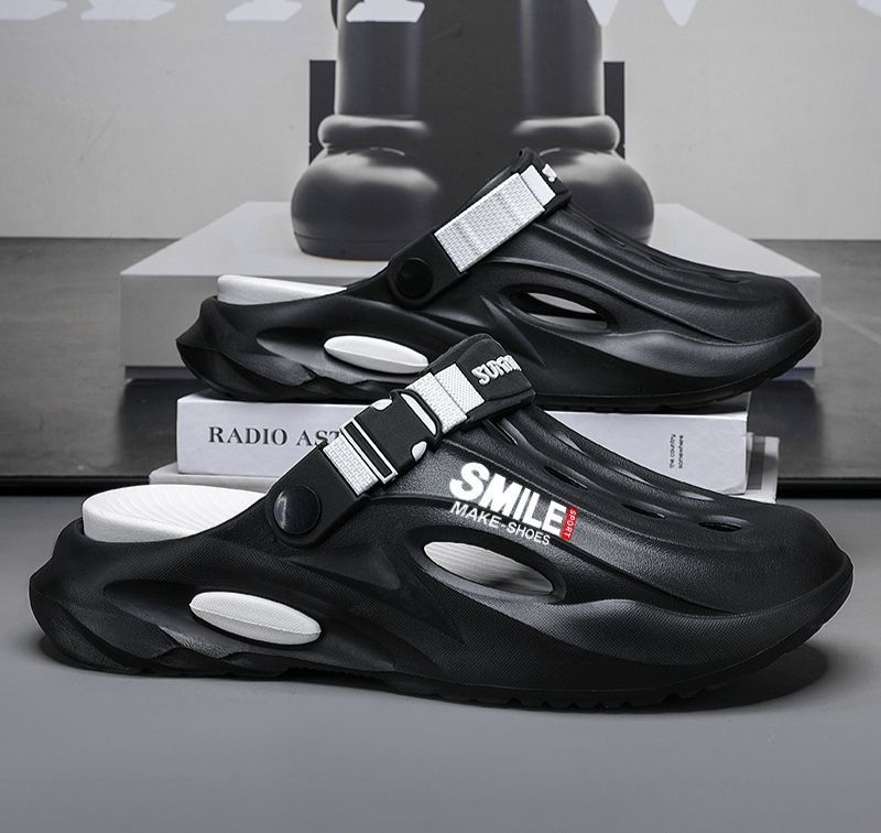 Unisex Clog Sandals Open Toe Slip-On Sandals Soft Sole Walking Shoes Outdoor - White and black - Size 9(AU9/EU42)