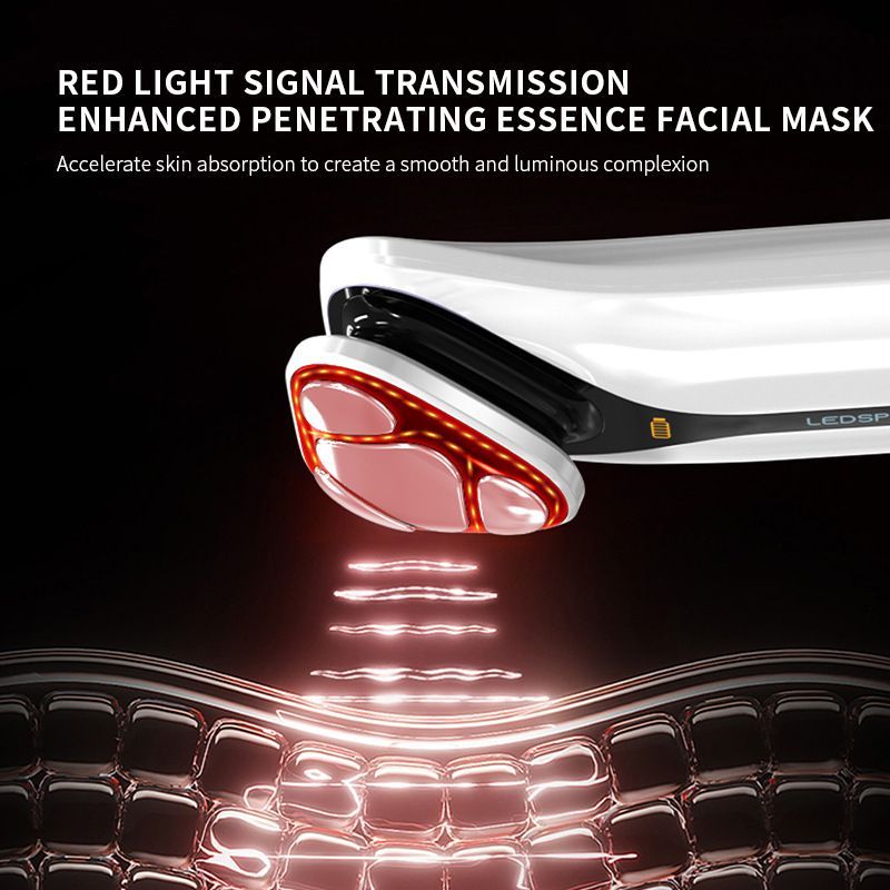 2-in-1 Ultrasonic Skin Scrubber & EMS Massager: Red/Blue Light Therapy for Deep Cleansing, Blackhead Removal & Essence Absorption - Dark Gray - Size 20cm