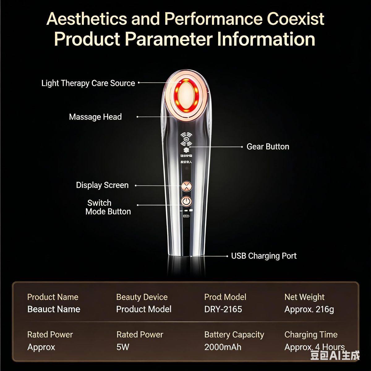 At-Home Facial Massager Beauty Device, 4-in-1 Microcurrent Face Lifting Tool with Red Light Therapy, Eye Care & Serum Infusion, Portable Skin Tightening Machine