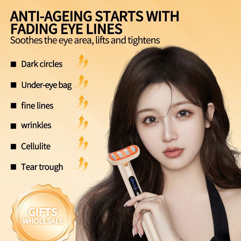 LED Facial Wand Neck Massager Red Light Therapy Beauty Device Skincare Tool - Beige - Size 167mm