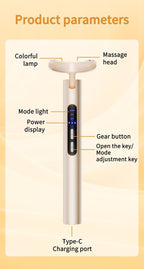 LED Facial Wand Neck Massager Red Light Therapy Beauty Device Skincare Tool - Beige - Size 167mm