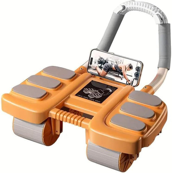 Automatic Rebound Ab Roller with Six-Point Elbow Support & Phone Holder for Home Gym Core Workout (Orange)