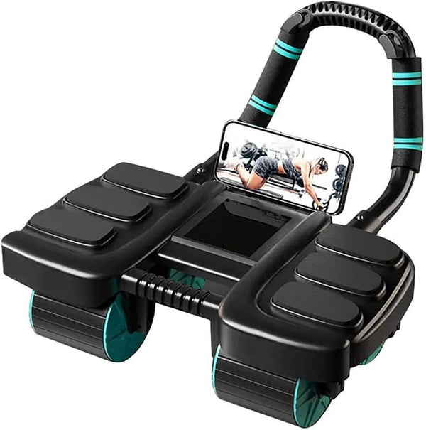 Automatic Rebound Ab Roller with Six-Point Elbow Support & Phone Holder for Home Gym Core Workout (Black)