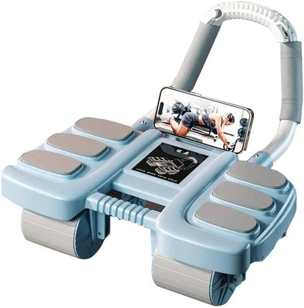 Automatic Rebound Ab Roller with Six-Point Elbow Support & Phone Holder for Home Gym Core Workout (Blue)