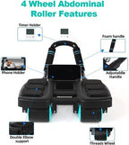 Automatic Rebound Ab Roller with Six-Point Elbow Support & Phone Holder for Home Gym Core Workout (Blue)