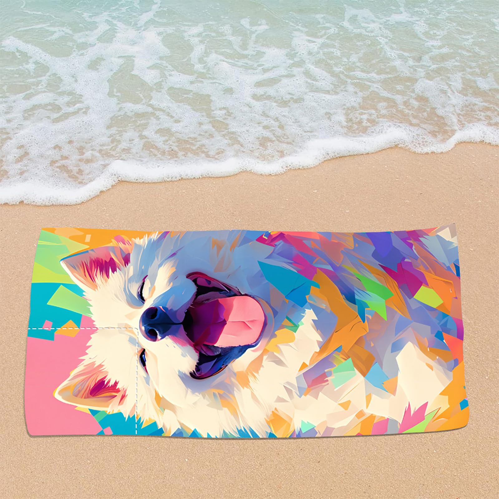 Dual-Function Foldable Beach Towel with Built-in Backpack – Soft Microfiber Towel & Compact Carry Bag in One, 55-Inch Large Size for Swimming, Travel, Picnic (Dog,Colorful)
