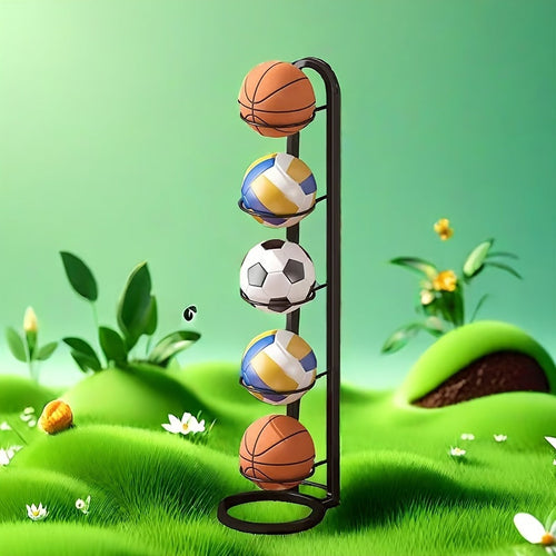 5-Tier Metal Sports Ball Rack Organizer Stand