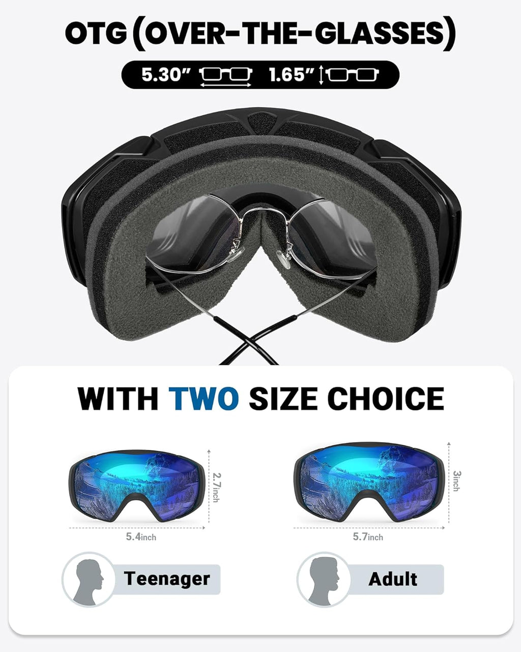 OutdoorMaster Ski Goggles with Cover Snowboard Snow Goggles OTG Anti-Fog -100% UV Protection-OM-18