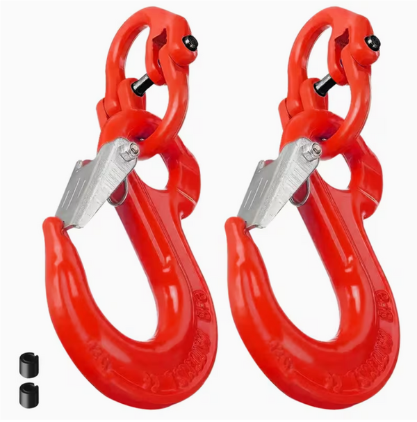 2SET 1.12T Sling Hook Heavy Duty Hammerlock/Slip Hook Kit With Swivel Winch & Safety Latch-Red