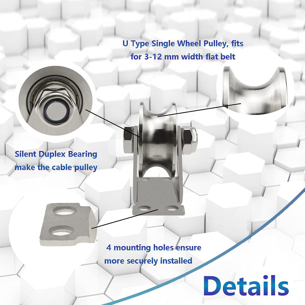 Groove Wheel Pulley Stainless Steel Pulley Block Super Silent Single Pulley Block for DIY Gym Equipment,Sliding Gate Detachable Duplex Bearing with Mounting Screws and Expansion Pipes U Type (1 Pack)