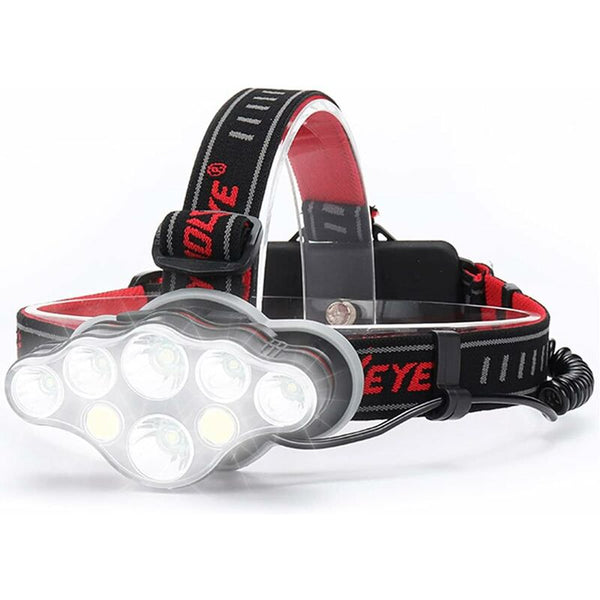 Powerful Rechargeable Headlamp, 18000 Lumen 8 Modes LED Headlamp Powerful Headlamp Hands-Free Lamp For Camping, Ipx5