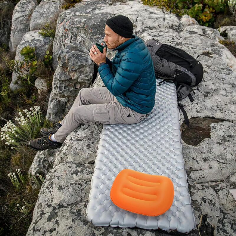 Inflatable Camping Pillows Orange 2 Pack Compact And Ultralight Beach Pillows For Travel, Hiking And Mountaineering