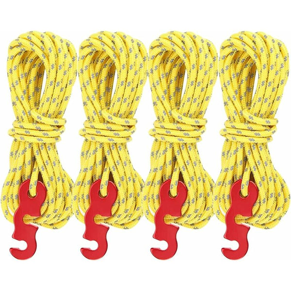 4 pcs Reflective Guy Lines With ROpe Tensioner, 4M, Diameter: 3Mm, Tear Resistant, For Tent And Shade Sail