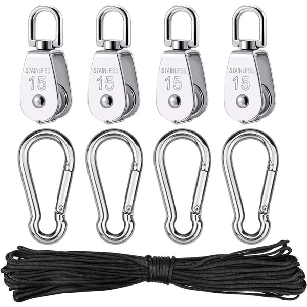 Parts Stainless Steel Pulley, Single Lifting Pulley With ROpe For ROpes Camping Hiking