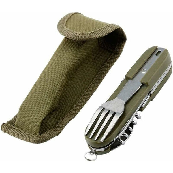 Stainless Steel Folding Tableware Set For Outdoor Camping - 7-In-1 Multi-Function Tool, Removable