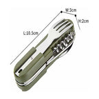 Stainless Steel Folding Tableware Set For Outdoor Camping - 7-In-1 Multi-Function Tool, Removable