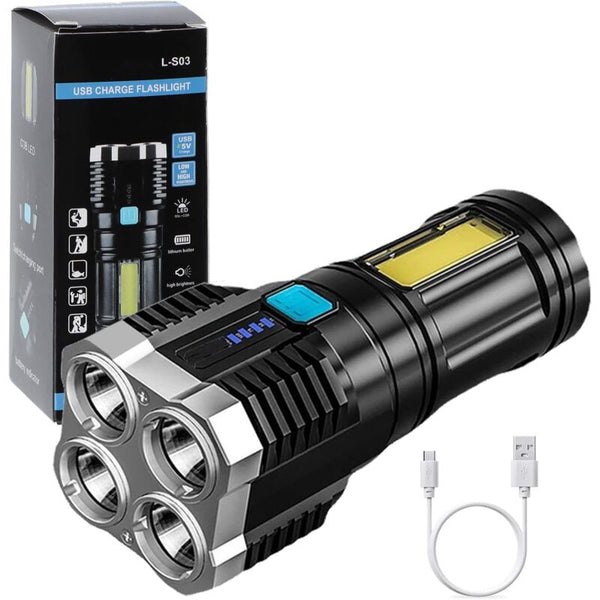 Super Bright LED Torches, Usb Rechargeable Torch With Side Light 4 Modes Cob Powerful Lumens For Outdoor Camping Torch