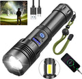 Flashlight - Rechargeable LED - Military Flashlight - 100,000 lumens - with 7 modes - COB side light - Waterproof - For emergencies, camping, home