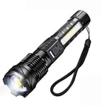 Waterproof and powerful LED flashlight - 10,000 lumens - 5 lighting modes - Rechargeable and zoomable - Long beam - Survival and outdoor use - Batteries included - USB-C rechargeable - Emergency kit - Camping