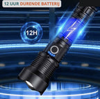 Waterproof and powerful LED flashlight - 10,000 lumens - 5 lighting modes - Rechargeable and zoomable - Long beam - Survival and outdoor use - Batteries included - USB-C rechargeable - Emergency kit - Camping
