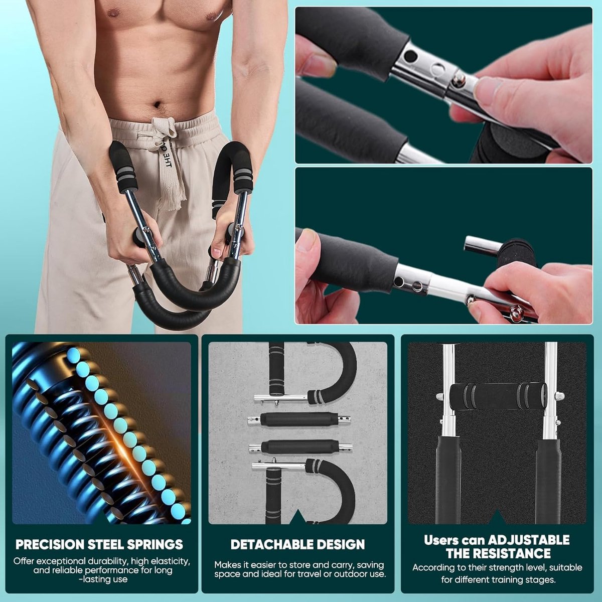 Arm Trainer - U-Shaped Twister - Adjustable Chest Enlarger with 3 Resistance Levels - Detachable Fitness Chest Enlarger - Portable Arm, Chest, and Shoulder Trainer