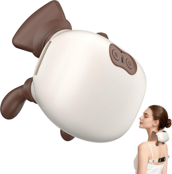 4D neck massager, shoulder massager with heating, a cordless and portable massager that simulates manipulation by a human hand, suitable for relieving neck Relaxation and relaxing muscles, with 3 adjustable levels. (Wit)