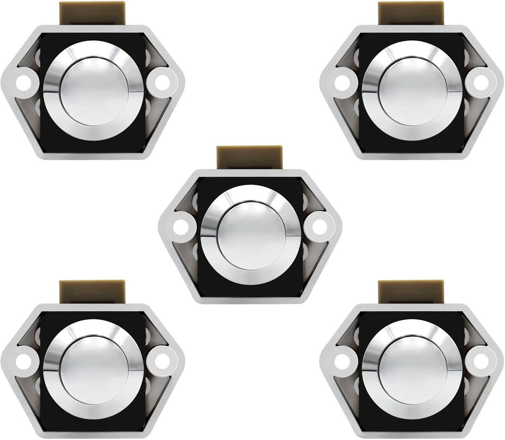 5-Piece Push Button Lock - Push Button for Campervan - Door Lock - Locking Button for Shutter Door - For Camping, RV, Motorcycle, Caravan - Silver