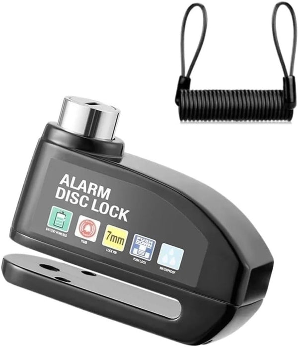 Brake disc lock with alarm - With reminder cable - 7 mm - Motorcycle lock - Scooter lock