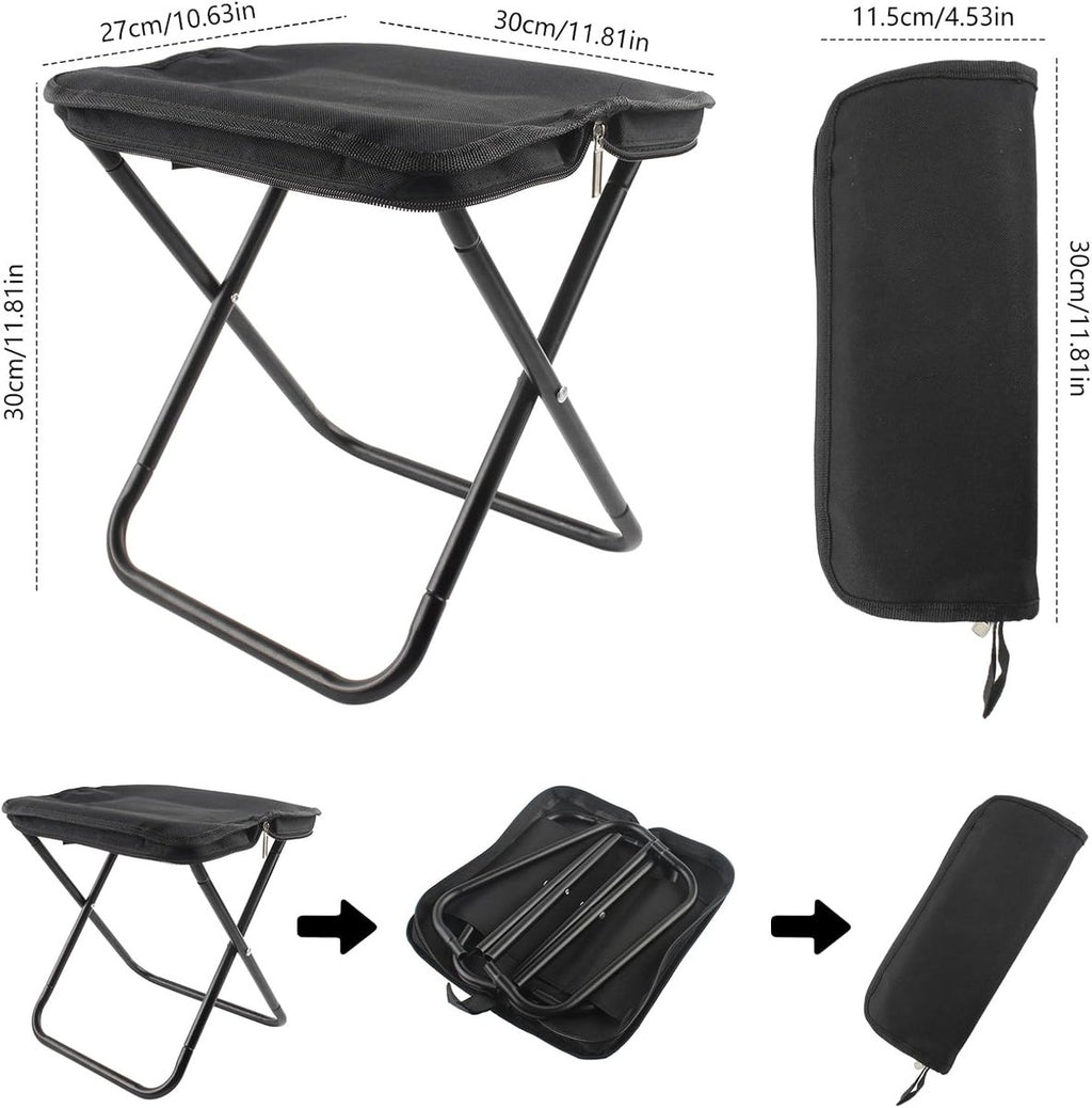 Portable folding camping stool with carrying bag, portable folding chair, folding camping stool, outdoor footrest for travel, walking, hiking, fishing, picnics and barbecues (black)