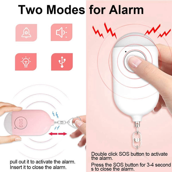 Rechargeable Personal Alarm – Keychain – Personal Alarm – Alarm Keychain – Rechargeable LED Flashlight – Self-Defense Products – Self-Defense Alarm – Personal Alarm – Pink