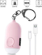Rechargeable Personal Alarm – Keychain – Personal Alarm – Alarm Keychain – Rechargeable LED Flashlight – Self-Defense Products – Self-Defense Alarm – Personal Alarm – Pink