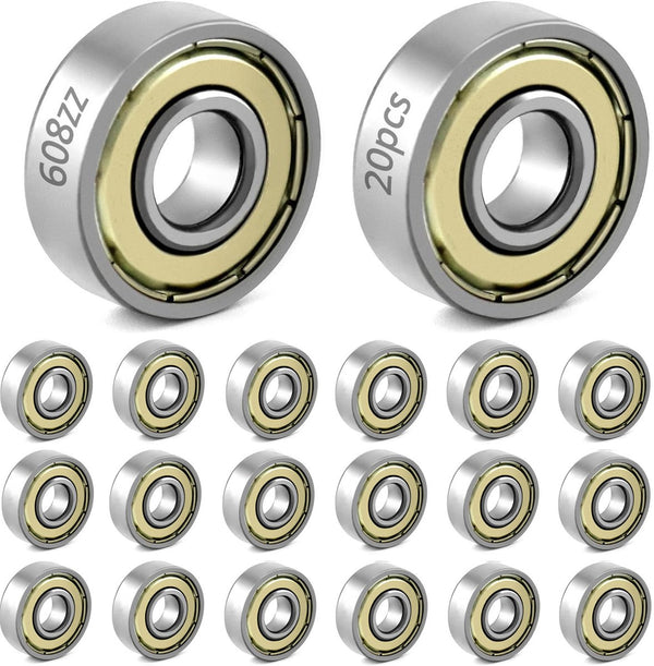 20 608zz ball bearings - Miniature deep groove ball bearings, double metal shielding - For skateboards, scooters, inline skates, 8 mm x 22 mm x 7 mm