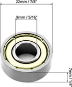 20 608zz ball bearings - Miniature deep groove ball bearings, double metal shielding - For skateboards, scooters, inline skates, 8 mm x 22 mm x 7 mm