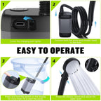 Portable Camping Shower - 6000mAh Rechargeable Shower Pump - With Smart LED Display - 4 Spray Modes - IPX7 Waterproof Outdoor Shower - For Hiking, Travel, Car, Pets - Gray