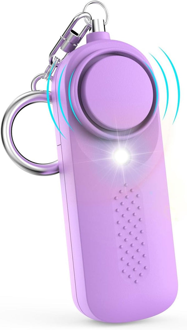 Personal Alarm - 130 dB - Security Siren - Self-Defense Siren - With LED Light-Up Keyring - For Children, Women, Students and Seniors (Purple)
