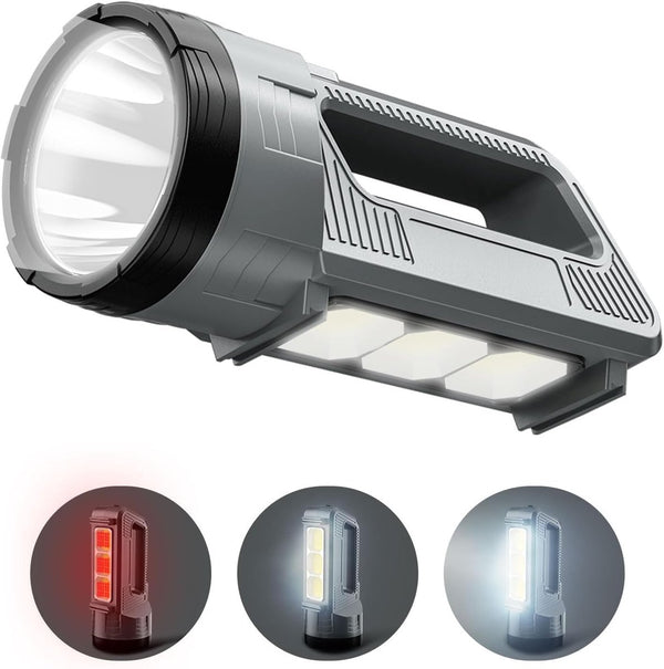 Rechargeable LED flashlight, powerful 6000 lumen outdoor emergency flashlight with 6 modes, USB data cable, IPX4 waterproof flashlight, suitable for camping/home/emergency use.