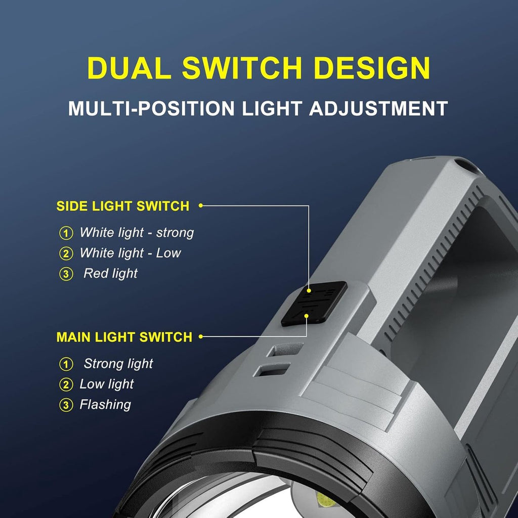 Rechargeable LED flashlight, powerful 6000 lumen outdoor emergency flashlight with 6 modes, USB data cable, IPX4 waterproof flashlight, suitable for camping/home/emergency use.