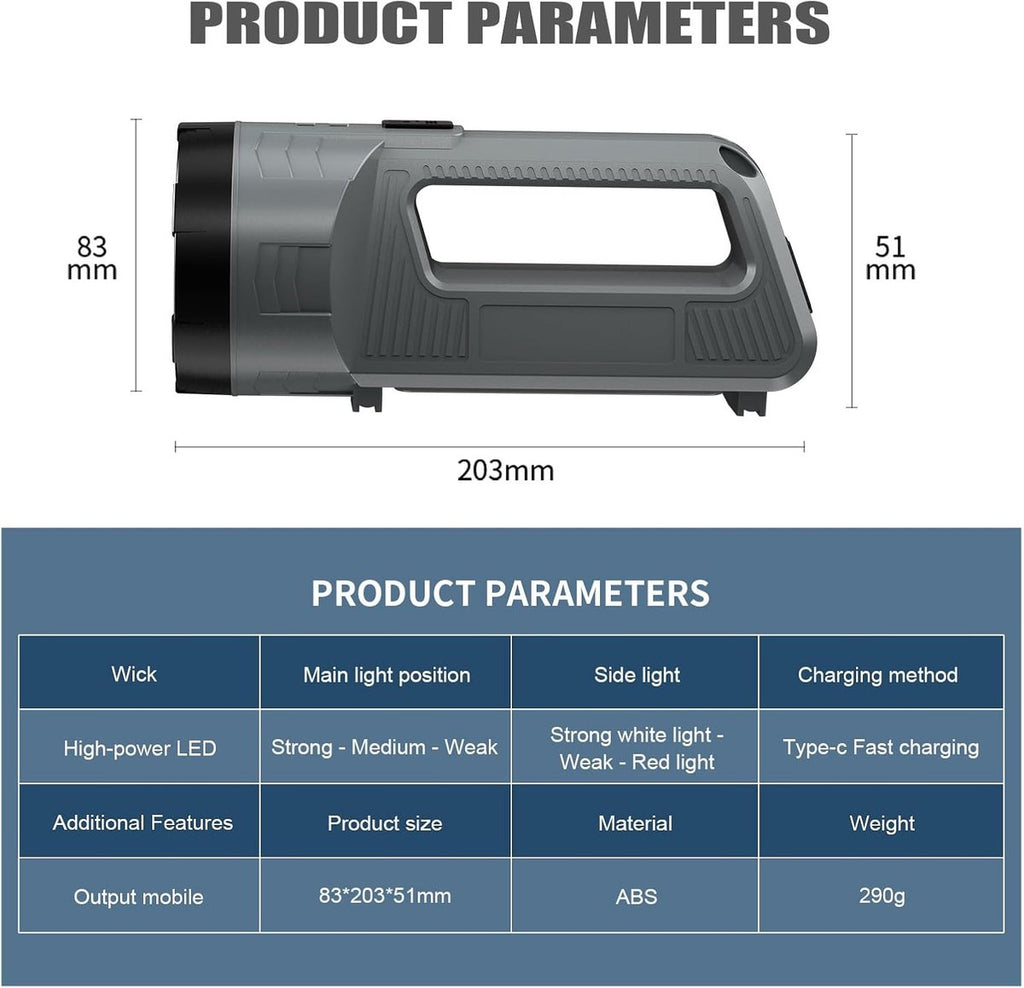 Rechargeable LED flashlight, powerful 6000 lumen outdoor emergency flashlight with 6 modes, USB data cable, IPX4 waterproof flashlight, suitable for camping/home/emergency use.