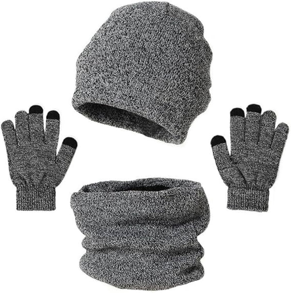 Warm Cotton Three-in-One Beanie Scarf Gloves Neck Warmer