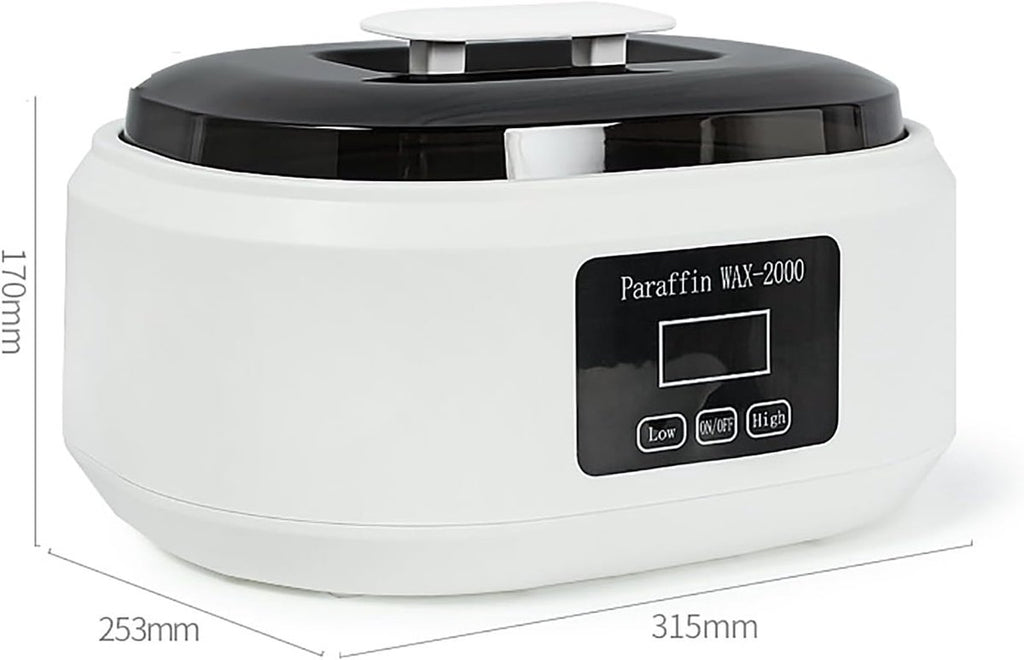 Paraffin wax warmer - Candle wax melting pot with handle and heat-insulating plate - Fast and adjustable heating - 2 speeds - Large 2000ml capacity and easy to use - For skin treatment (Wit)