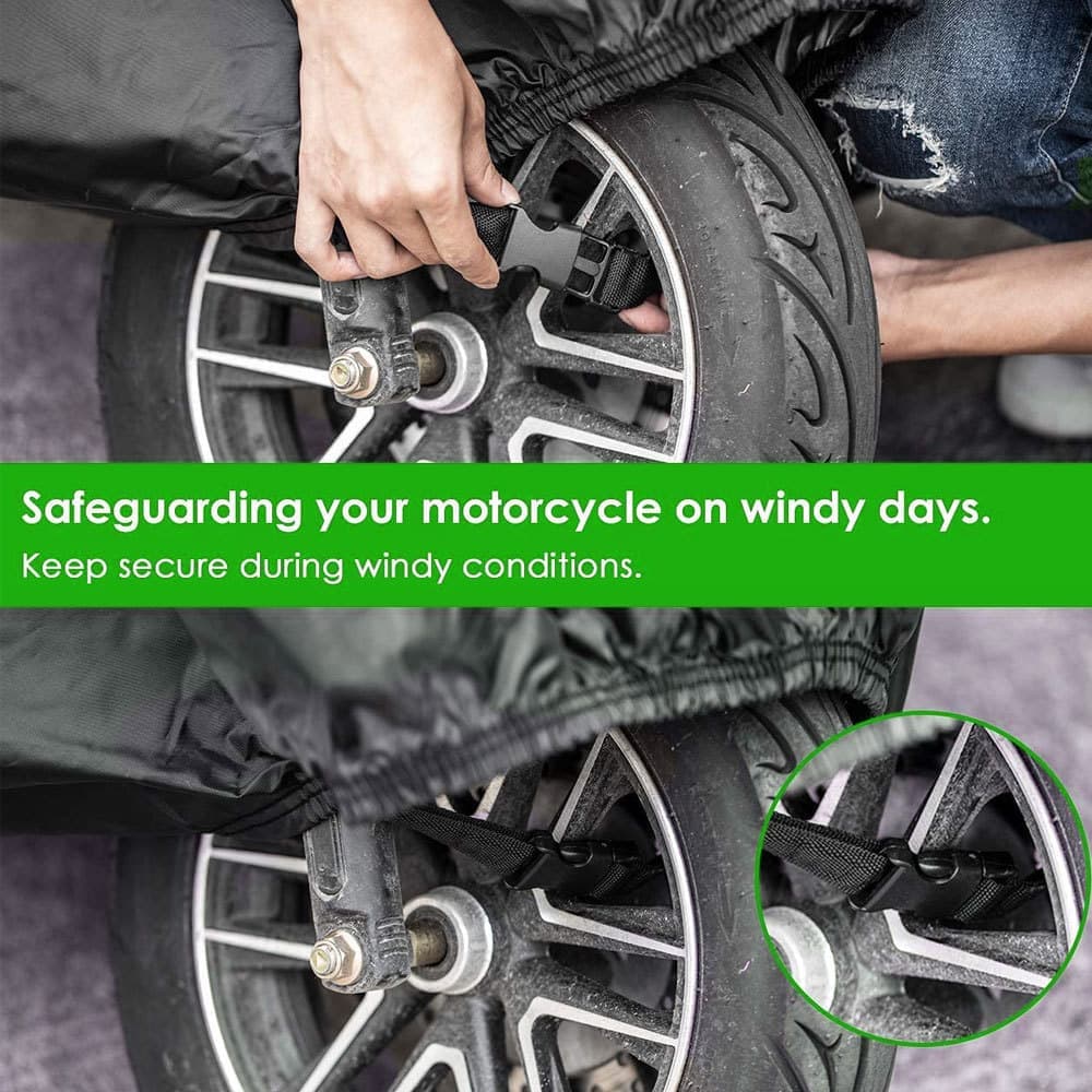 Waterproof Motorcycle and Moped Cover with Reflective Strips UV and Dust Resistant Black, 220x95x110cm