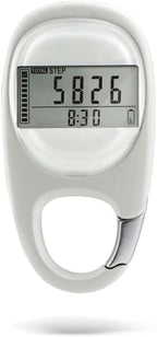 3D Pedometer with LED Display for Running and Walking, Portable Step Counter with Climbing Carabiners, White