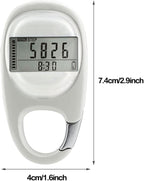 3D Pedometer with LED Display for Running and Walking, Portable Step Counter with Climbing Carabiners, White
