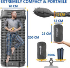 Self-inflating mattress 10cm, waterproof lightweight tear-resistant durable with foot pump for camping beach hiking, Green