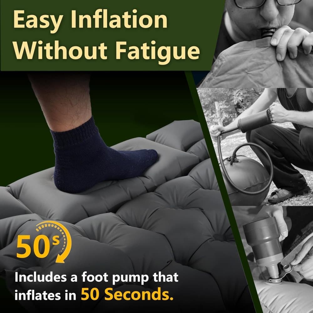 Self-inflating mattress 10cm, waterproof lightweight tear-resistant durable with foot pump for camping beach hiking, Green