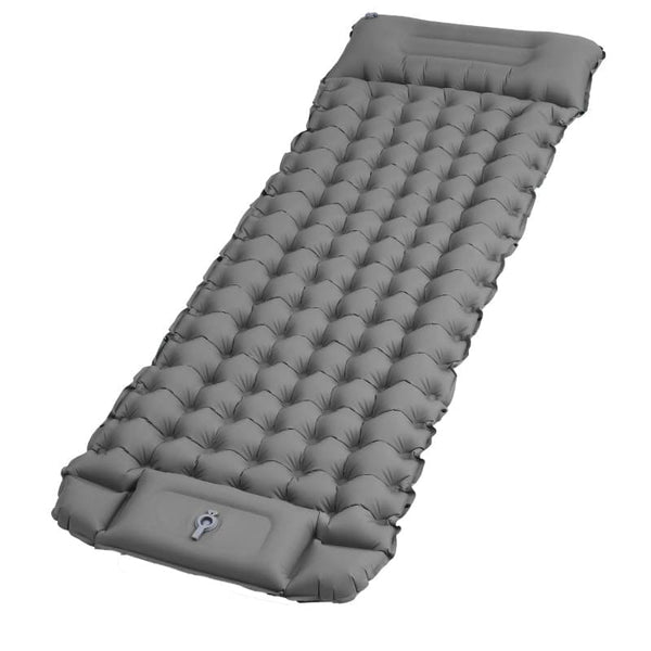 Self-inflating mattress for camping beach hiking, waterproof lightweight tear-resistant durable with foot pump, gray, 10cm