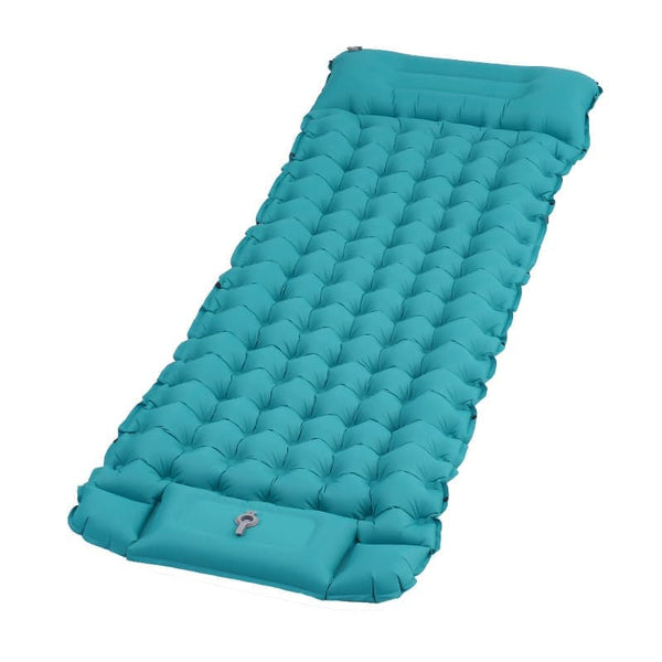 Self-inflating mattress 10cm, light blue, waterproof lightweight tear-resistant durable with foot pump for camping beach hiking