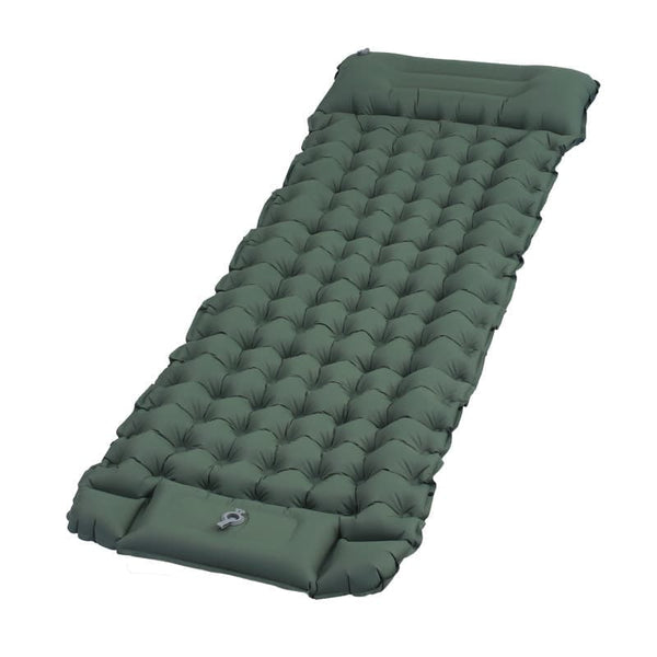 Self-inflating mattress 10cm, dark green, lightweight waterproof tear-resistant for camping beach hiking, with foot pump
